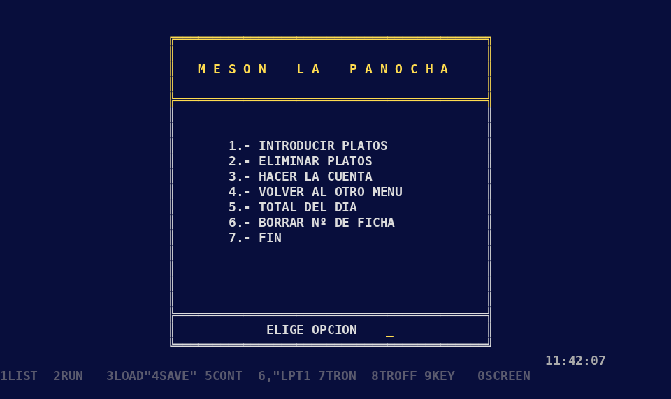 Menú principal de PANOCHA.BAS